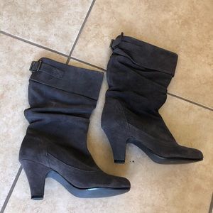 Grey suede Steve Madden slouch heeled boots